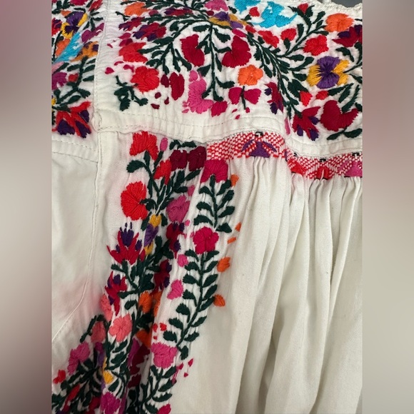 Traditional Mexican dress authentic hand stitched colorful embroidery cap sleeve - Picture 2 of 6